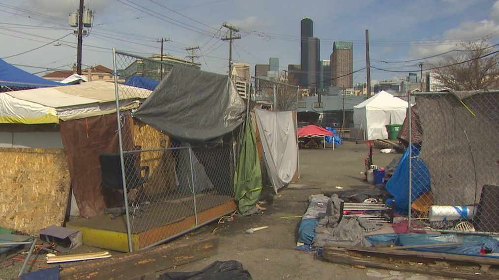 FILE - A photo of an encampment in Seattle's SODO neighborhood that was cleared on Wednesday, April 5, 2023. (KOMO News)