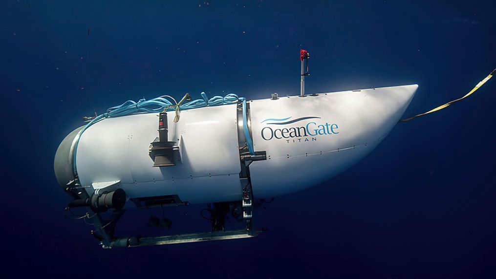 FILE - This photo provided by OceanGate Expeditions shows a submersible vessel named Titan used to visit the wreckage site of the Titanic. In a race against the clock on the high seas, an expanding international armada of ships and airplanes searched Tuesday, June 20, 2023, for the submersible that vanished in the North Atlantic while taking five people down to the wreck of the Titanic. (OceanGate Expeditions via AP)